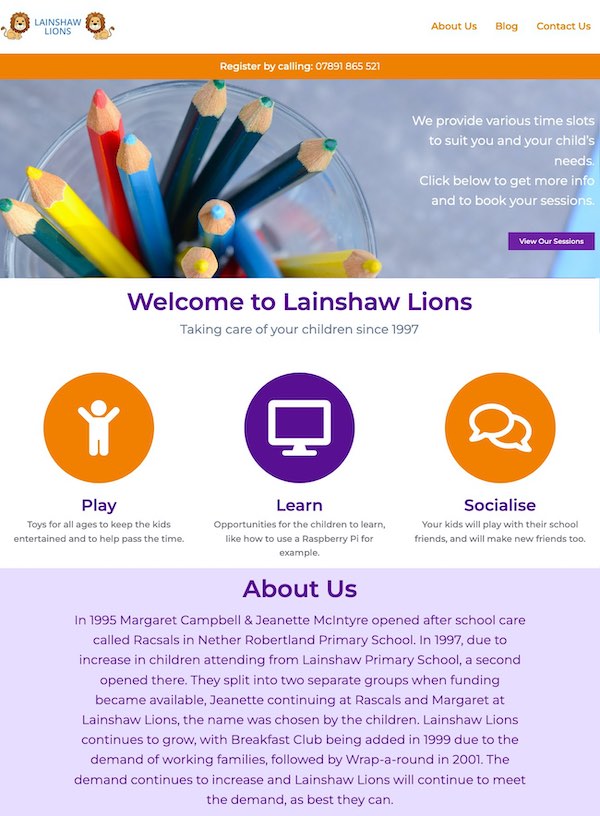 Lainshaw Lions previous website section one of three